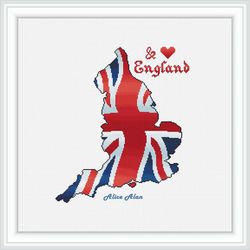 Cross stitch pattern map England national flag silhouette Great Britain country counted crossstitch pattern Download PDF