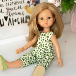 St Patrick's Day overall for dolls Paola Reina, Siblies Ruby Red, Little Darling, Minouche, 13 inch doll green clothes