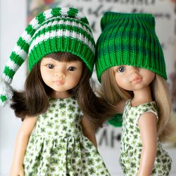 Striped green elf hat for Paola Reina doll, Meadowdolls Dumplings, Little Darling, Siblies RRFF for St Patrick's Day
