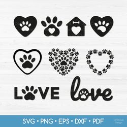 Dog Paw Love SVG - 9 Designs, Heart Dog Paw Print PNG