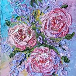 flower art original art impasto oil painting flower small art 2.5 by 3.5 inches aceo roses