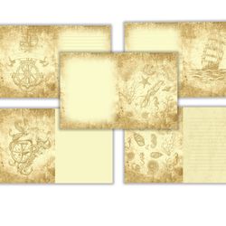 nautical coastal, add-on, junk journal kit, journal page, tags, seahorse, coral, mermaid, ephemera, printable journal ki