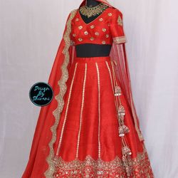Red wedding dress/ Red Lehenga/red bridal lehenga/ lehenga / raw silk lehenga /bridal lehenga/ ceremony lehenga