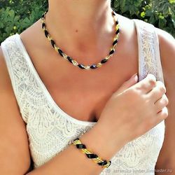 Baltic amber jewelry set necklace bracelet layered beads necklace natural gemstone necklace gift for women mom jewelry