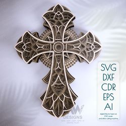 Christian Cross, Multilauer Cross DXF SVG pattern, 3D Cross SVG DXF, Layered Cross, Laser cut Cross - Cr10