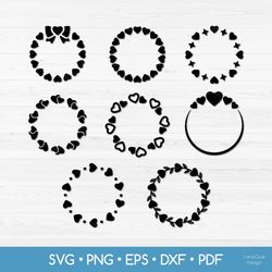 8 Circle Heart Frames SVG - Valentine's Day frame SVG - Hearts Wreath SVG - Love Frame Bundle