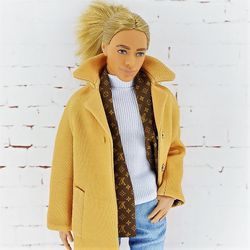 Caramel coat and brown scarf for Ken and other dolls of similar size
