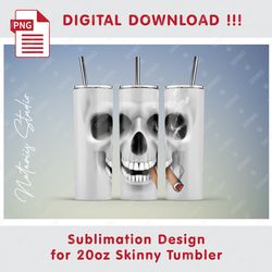 Funny Cigar Skull Seamless Sublimation Pattern - 20oz SKINNY TUMBLER - Full Tumbler Wrap
