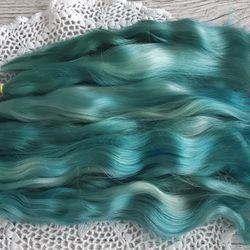 Mohair Doll hair green emerald 8-10" in 10 grams (0.35 oz) Doll Hair for wig Angora goat dyed extra long locks wig doll