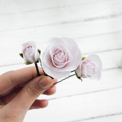 Dusty pink roses hair pins Flowers bridal hair piece Wedding floral hair clip