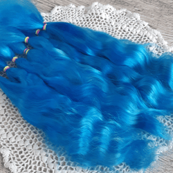 Mohair Doll hair blue colour 8-10" in 10 grams (0.35 oz) Doll Hair for wig Angora goat dyed extra long locks wig doll