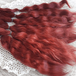 Mohair Doll hair wine color 8-10" in 10 grams (0.35 oz) Doll Hair for wig Angora goat dyed extra long locks wig doll