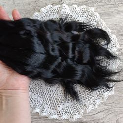 Mohair Doll hair black color 8-10" in 10 grams (0.35 oz) Doll Hair for wig Angora goat dyed extra long locks wig doll