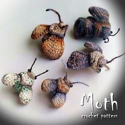 Crochet moth brooch pattern, cute crochet butterfly, crochet jewelry pattern, realistic insect, funny woman accessory