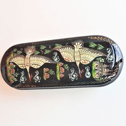Swans flying eyeglass case hand painted - Russian North plot glasses case hard
