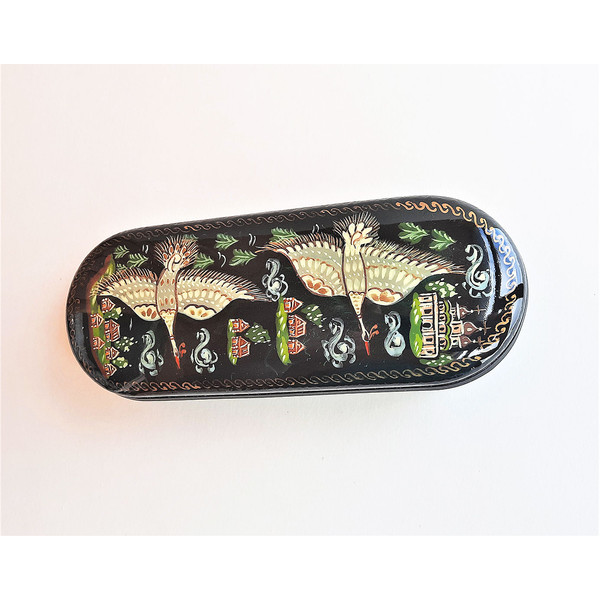 swans flying plot russian glasses case hand painted