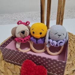 set of 3 crochet rattle set crochet rattle toy crochet rattle animal baby rattle set crochet baby rattle baby rattle toy