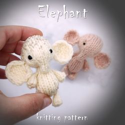 Elephant toy knitting pattern, cute knitted toy, amigurumi elephant, knitted animal brooch, clothing decor, toy for doll