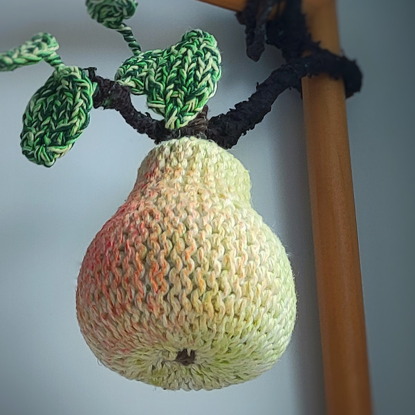 Realistic fruits knitting pattern, pear and apple interior and farmhouse decor, three-dimensional panel for wall decor 12.jpeg