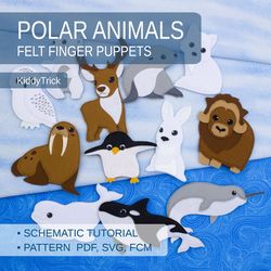 Felt Sewing Pattern Polar Animals, Arctic felt finger puppets