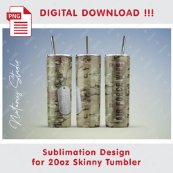 Air Force Wife Seamless Sublimation Pattern - 20oz SKINNY TUMBLER - Full Tumbler Wrap