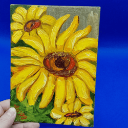 Sunflowers Painting Summer Flowers Art Yellow Flowers Small Picture Original Artwork by Ukrainian Artist Irina Telius