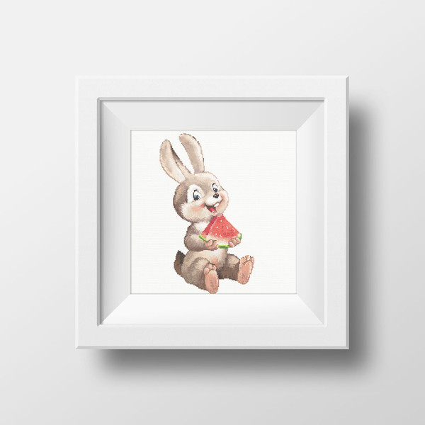 1 Funny Bunny with watermelon cross stitch pattern cross stitch chart for home decor and gift.jpg