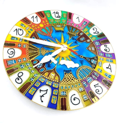Handmade stained glass wall clock 11 inch for kids room Rainbow Fairy Houses
