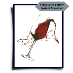 Wine cross stitch pattern, Wine Glass cross stitch pattern, Watercolor embroidery, Instant download, Digital PDF