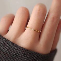 18K Gold Plated Ring, Minimalist Diamond Engagement Ring For Woman, Dainty Gold Ring,Tiny Ring,Thin Ring, Stacking Ring,
