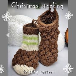 Christmas stocking knitting pattern, cute home new year decor, sock for gifts, farmhouse decor, knitted socks tutorial