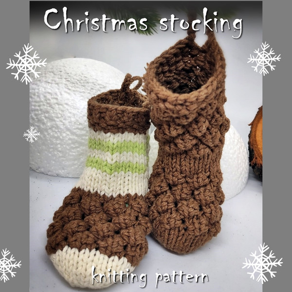 Christmas stocking knitting pattern, cute home new year decor, sock for gifts, farmhouse decor, knitted socks tutorial 1.jpg