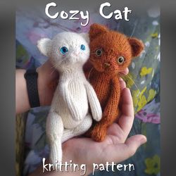 Cozy cat knitting pattern, realistic kitty tutorial, cute cat knitting pattern, knitted kitten toy diy, kid's toy guide