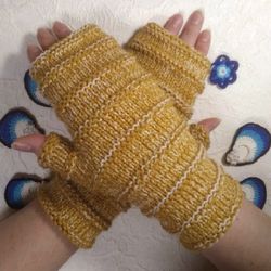 Wool blend fingerless gloves, mitts, fingerless mittens, knitted mittens, knitted accessories
