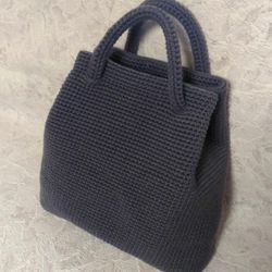 Knitted bag - handmade shopper. Wool mixture.