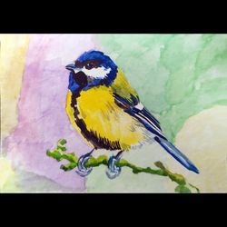 chickadee original watercolor painting aceo by guldar