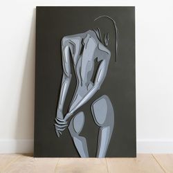 Naked woman painting, Female silhouette 3D artwork, Minimalist  wall art, Unique wall decor, 3D wood art
