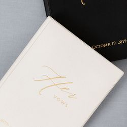 Vow Book Wedding LEATHER 10x15 cm Booklet Folio Board Menu Holder His Her Vows Calligraphy Personalized embossed folder
