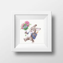 Funny Bunny is going to school cross stitch pattern cross stitch chart for home decor, gift instant download PDF files