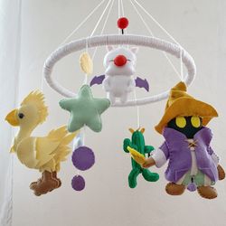 Final fantasy baby nursery crib mobile Final fantasy baby boy mobile gifts Chocobo toy Moogle Cactuar Gifts for gamers
