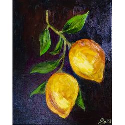 Lemons Painting Original Art Kitchen Fruit Oil Painting Still Life Artwork Yellow Lemons Fruits Painting   Small