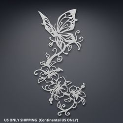 Decorative panel made of metal Wall decor Butterfly with flowers Metal wall sign Wall-mounted home decor Panel for home