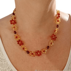 Amber beads necklace Flowers necklace Baltic amber jewelry for women Bright gemstone beaded necklace colorful necklace