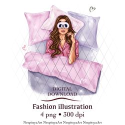 INSTANT DOWNLOAD. Cartoon print of a fashion girl in PNG format, different hair colors, different skin color