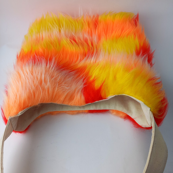 Rave multicolor festival handbag. Shaggy bright fur bag.