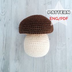 Crochet pattern, mushroom pattern, boletus crochet pattern, play kitchen food, easy tutorial, true size toy