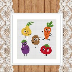 vegetables cross stitch pattern pdf,  easy cross stitch chart, vegetables crossfit cross stitch, fruit love xstitch
