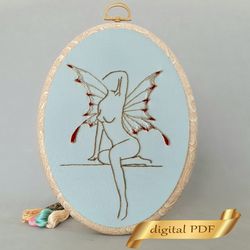 Woman butterfly pattern pdf embroidery, Easy embroidery DIY, naked woman outline embroidery