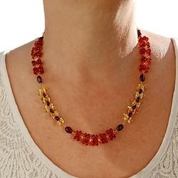 Baltic amber necklace Natural amber jewelry handmade Bright colorful multicolor Holiday beaded gemstone necklace jewelry