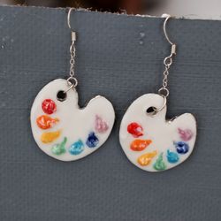 Large earrings Artist Palette Porcelain Jewelry Ceramic earrings Rainbow Painter Porcelain art Gift to the artist